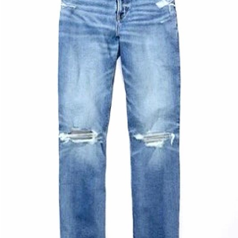 AE Stretch Curvy Ripped Straight Jean | Size 2 Regular | Medium Wash